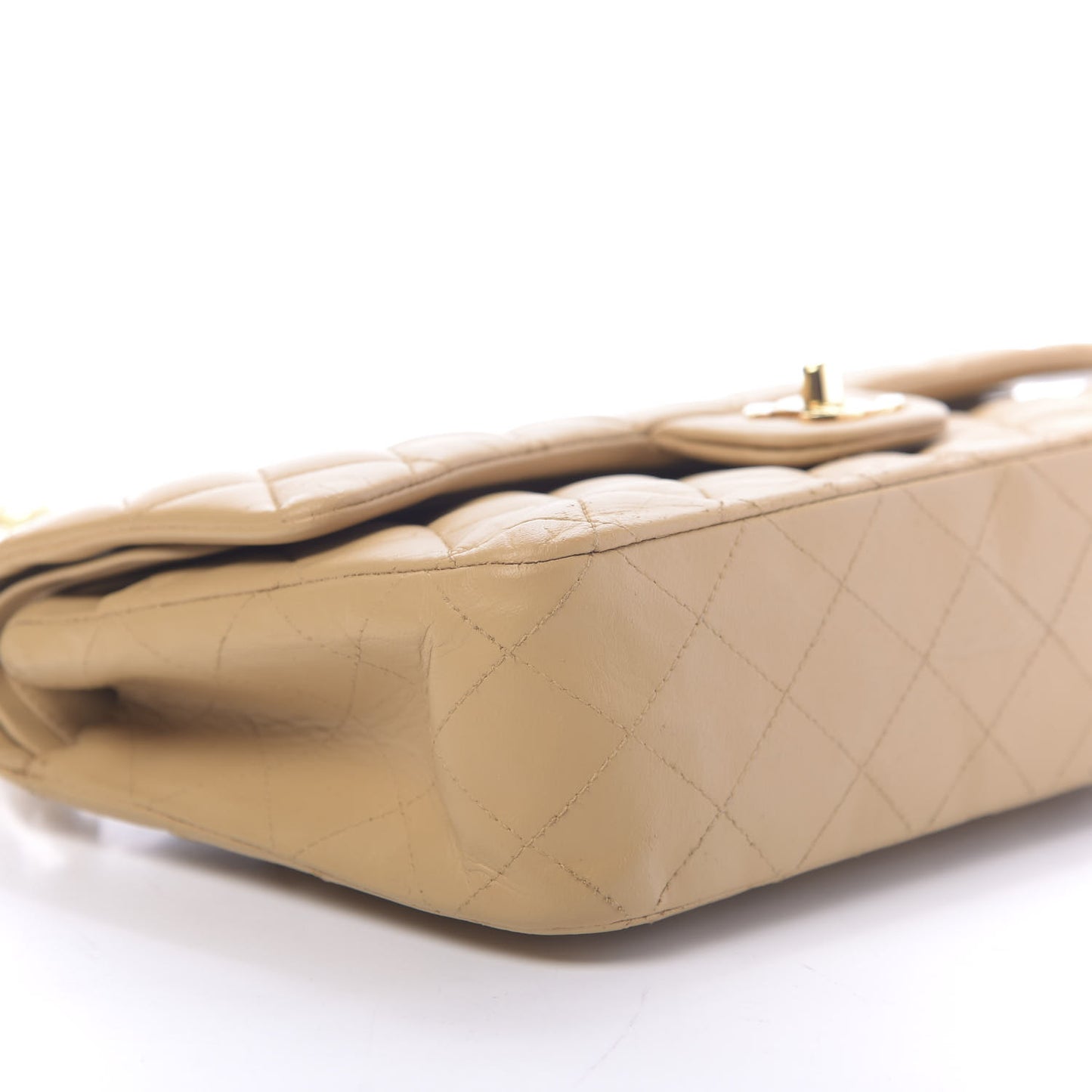 Lambskin Quilted Medium Double Flap Beige