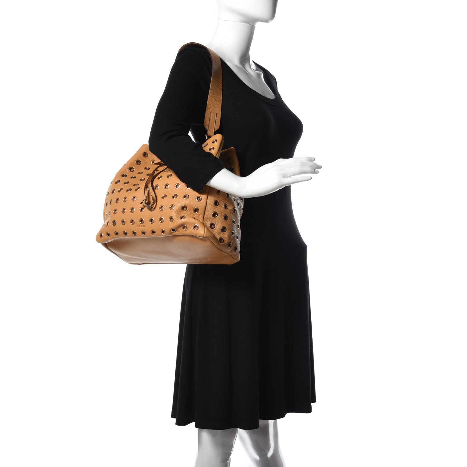 Prada Daino Borchie Grommet Bucket Bag Miele 2 of 16