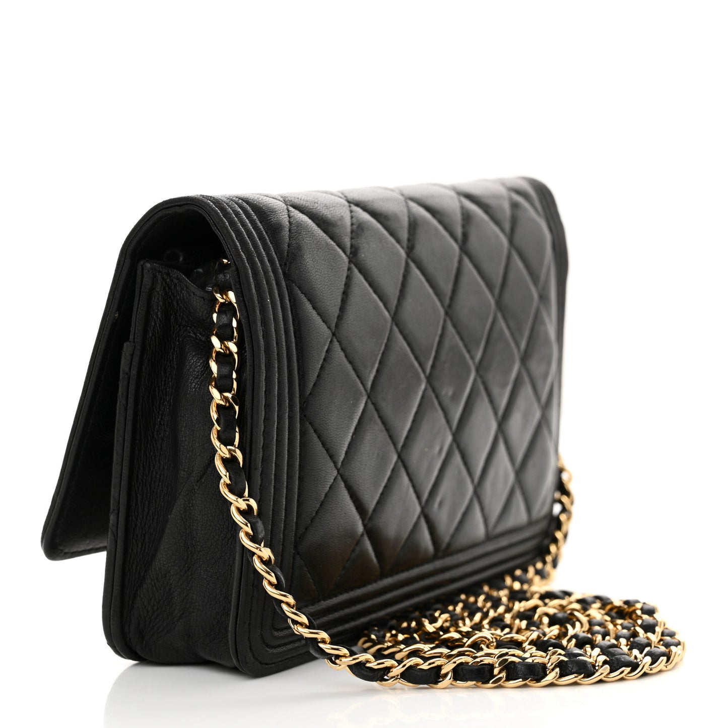 Lambskin Quilted Boy Wallet On Chain WOC Black