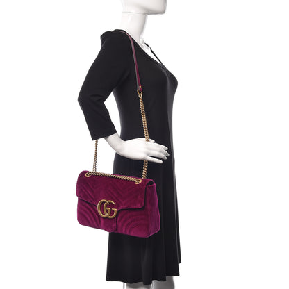 Gucci Velvet Matelasse Medium GG Marmont Shoulder Bag Fuchsia Violet Cyclamen 2 of 10