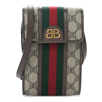 Gucci X BALENCIAGA BB Supreme Monogram Web Ophidia Phone Crossbody Bag Beige New Acero 1 of 8