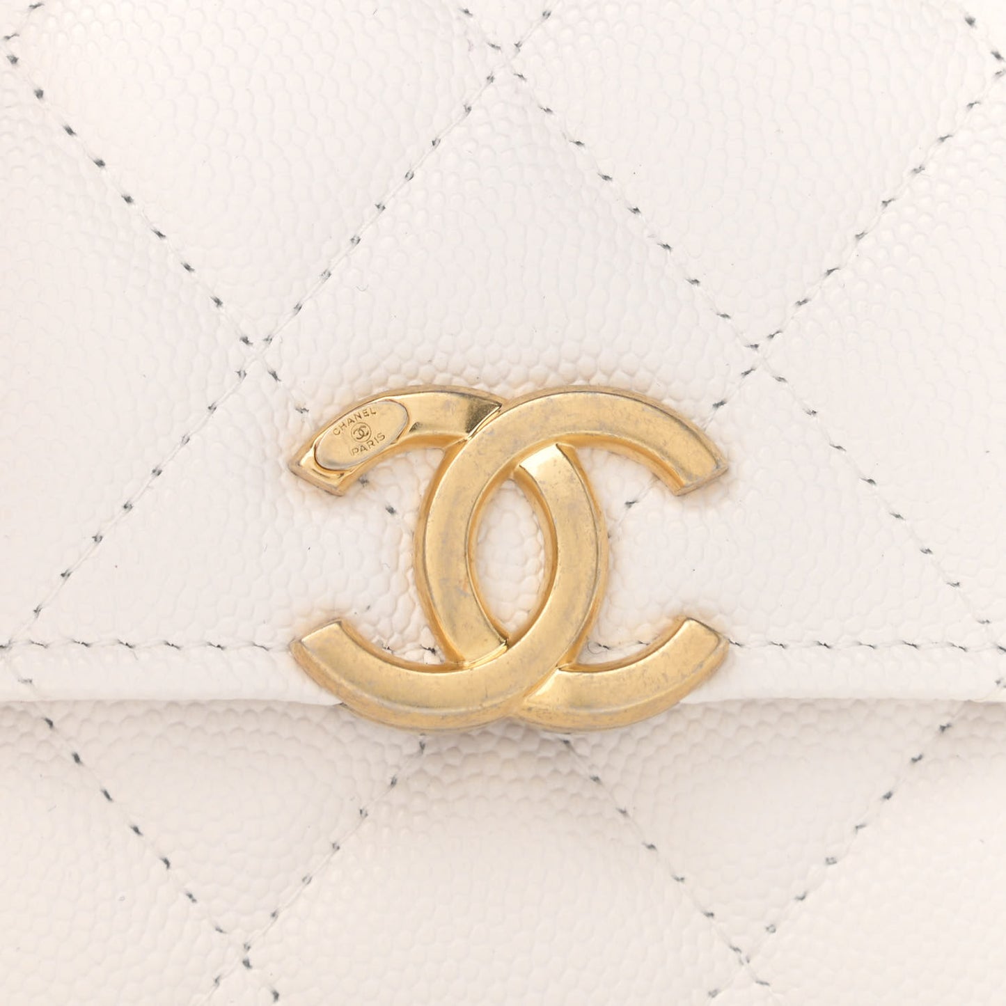 Caviar Quilted Bracelet On Chain Clutch White
