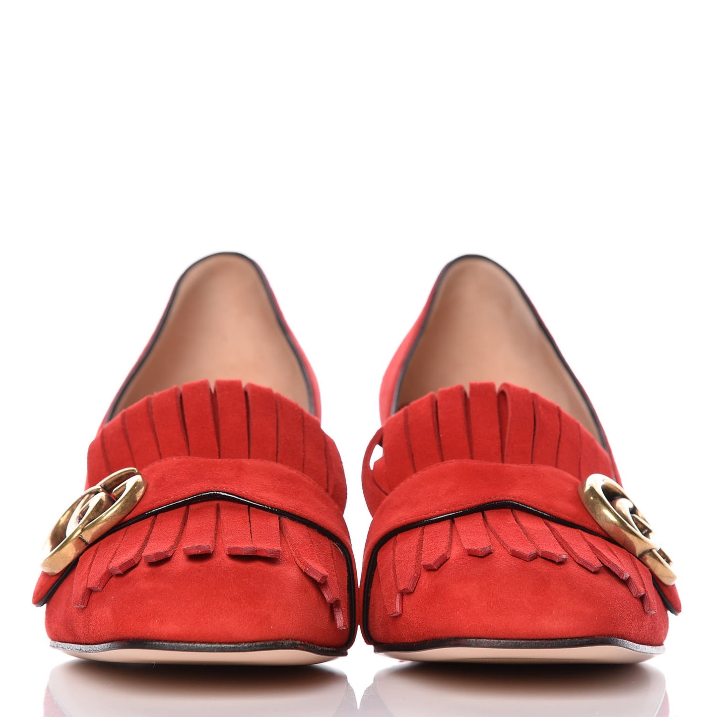 Kid Scamosciato GG Marmont Fringe 50mm Loafer Pumps 39 Vulcanic Red