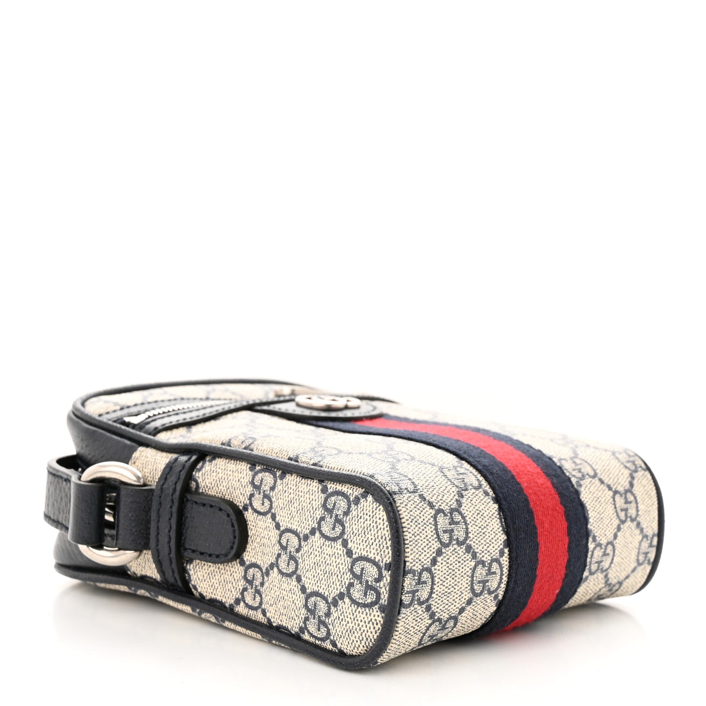 GG Supreme Monogram Textured Calfskin Web Mini Ophidia Messenger Beige Blue