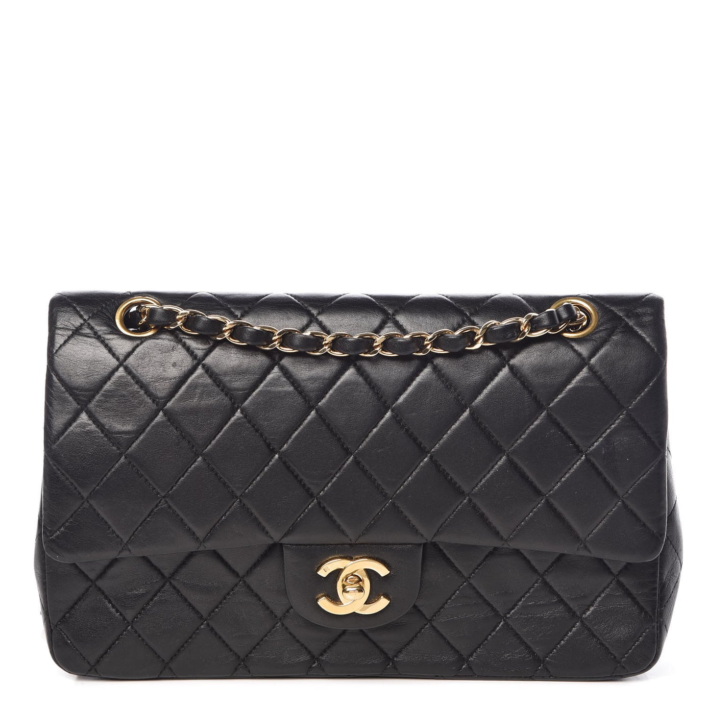 Lambskin Quilted Medium Double Flap Black