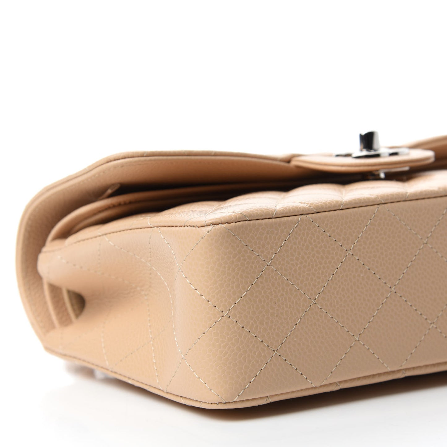 Caviar Quilted Small Double Flap Beige