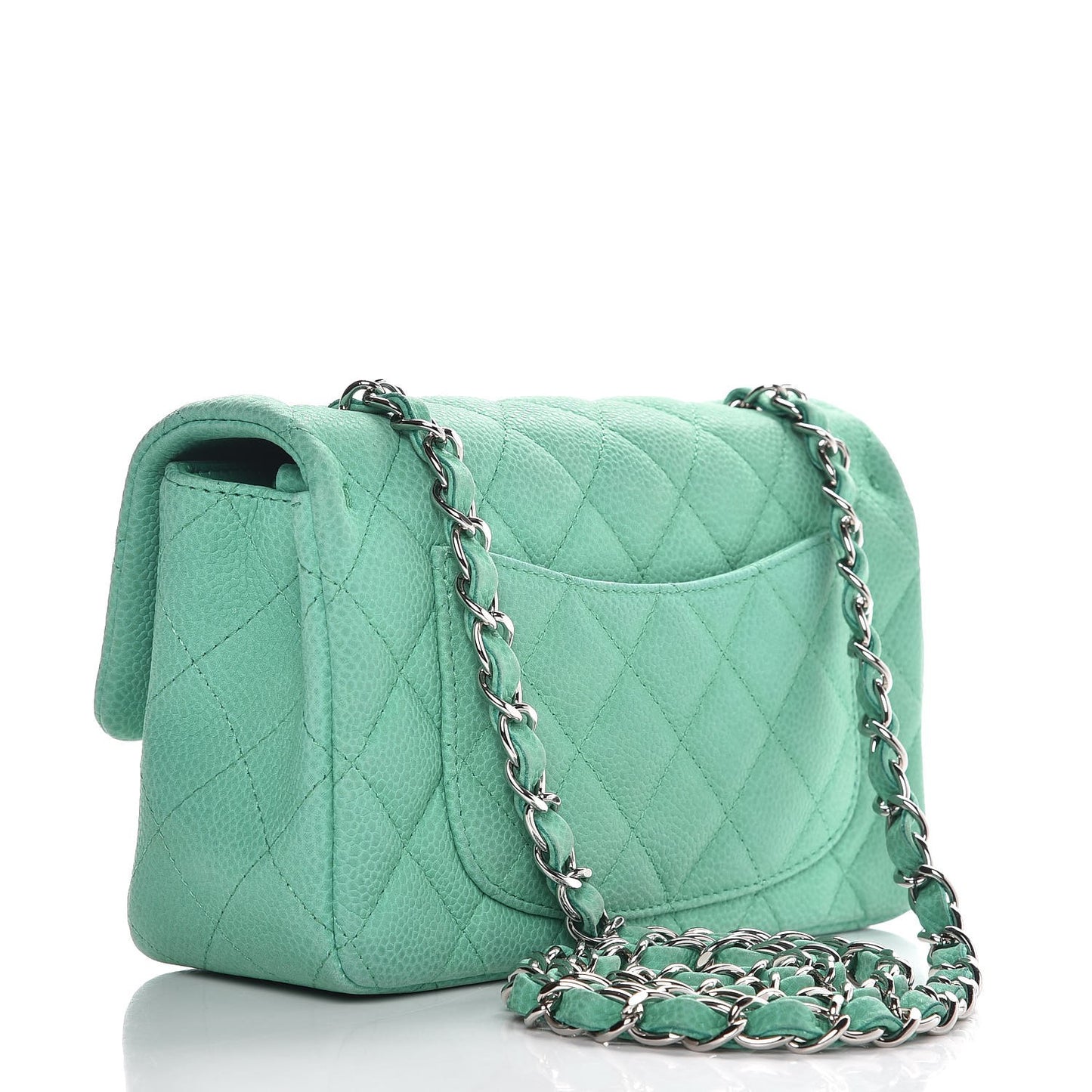Iridescent Caviar Quilted Mini Rectangular Flap Green