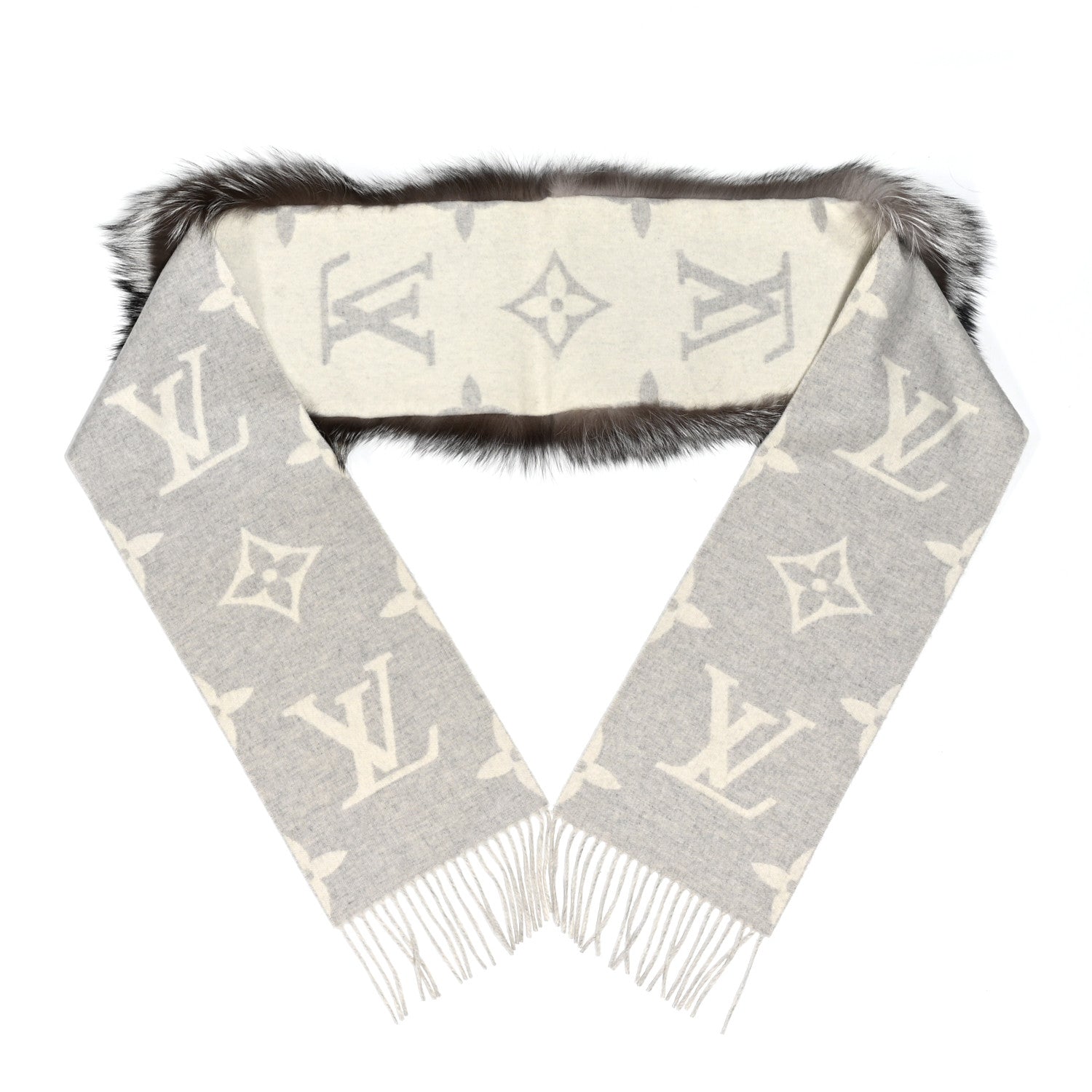 Louis Vuitton Cashmere Fox Fur Monogram Reykjavik Scarf 2 of 3
