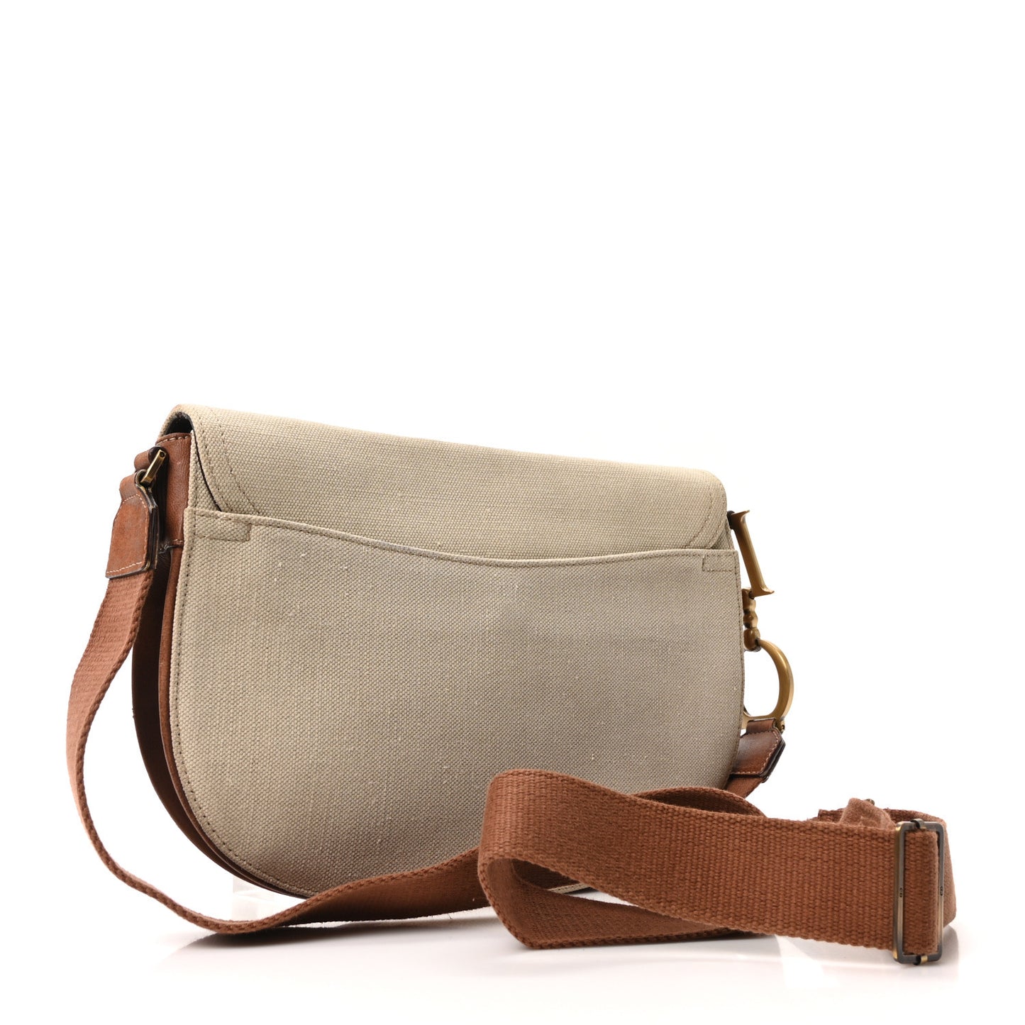 Calfskin Canvas Saddle Bag Beige