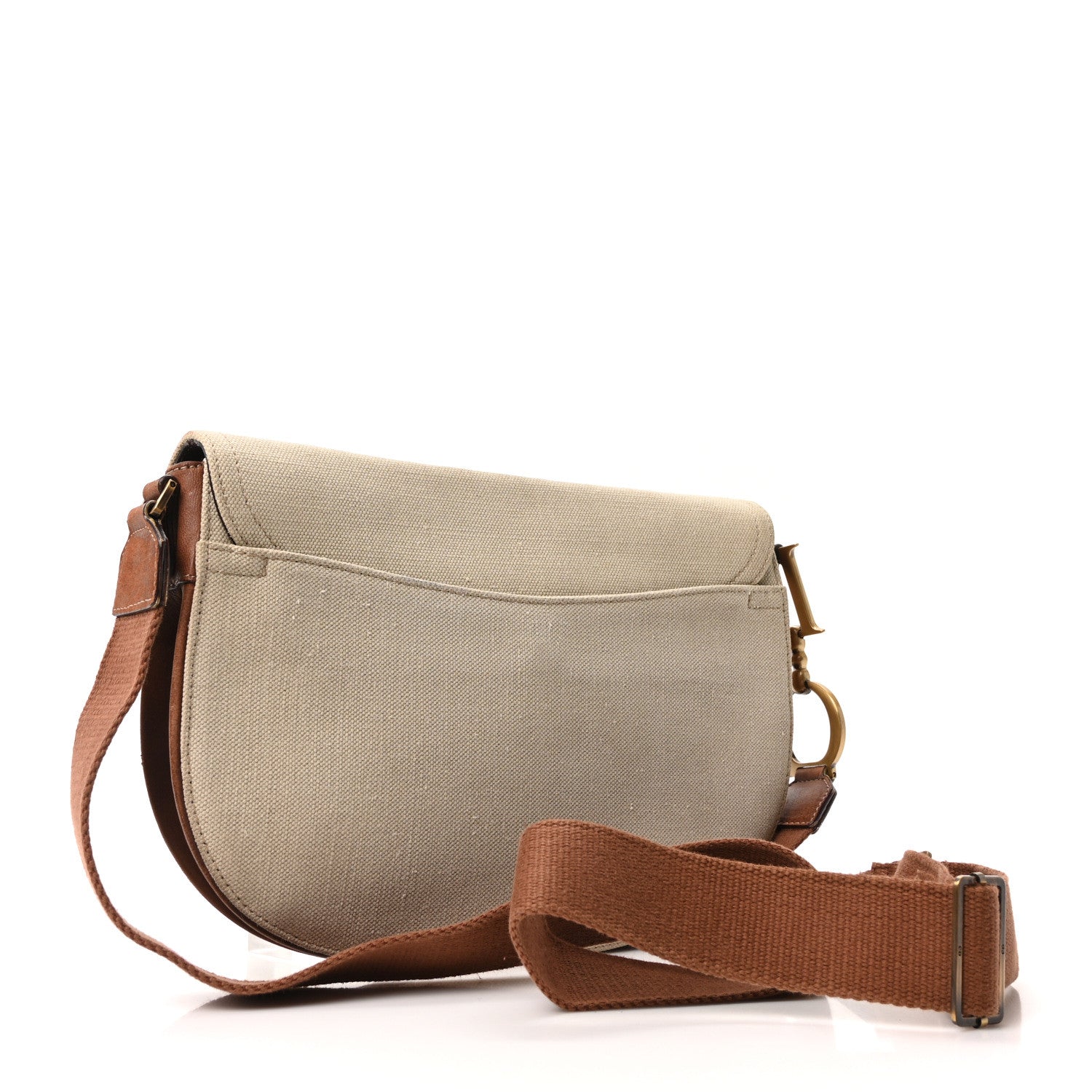 Christian Dior Calfskin Canvas Saddle Bag Beige 3 of 10