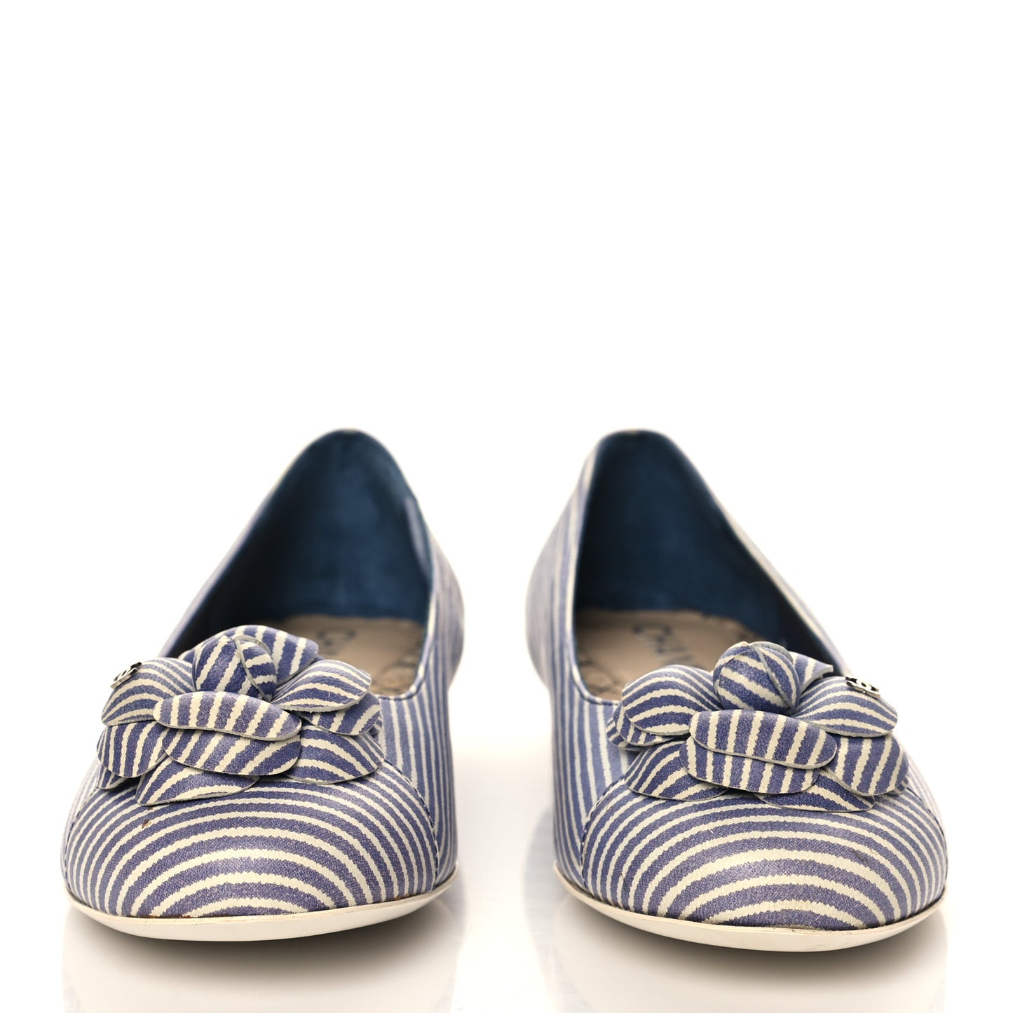 Lambskin Striped Camellia Ballerina Flats 35 Dark Blue