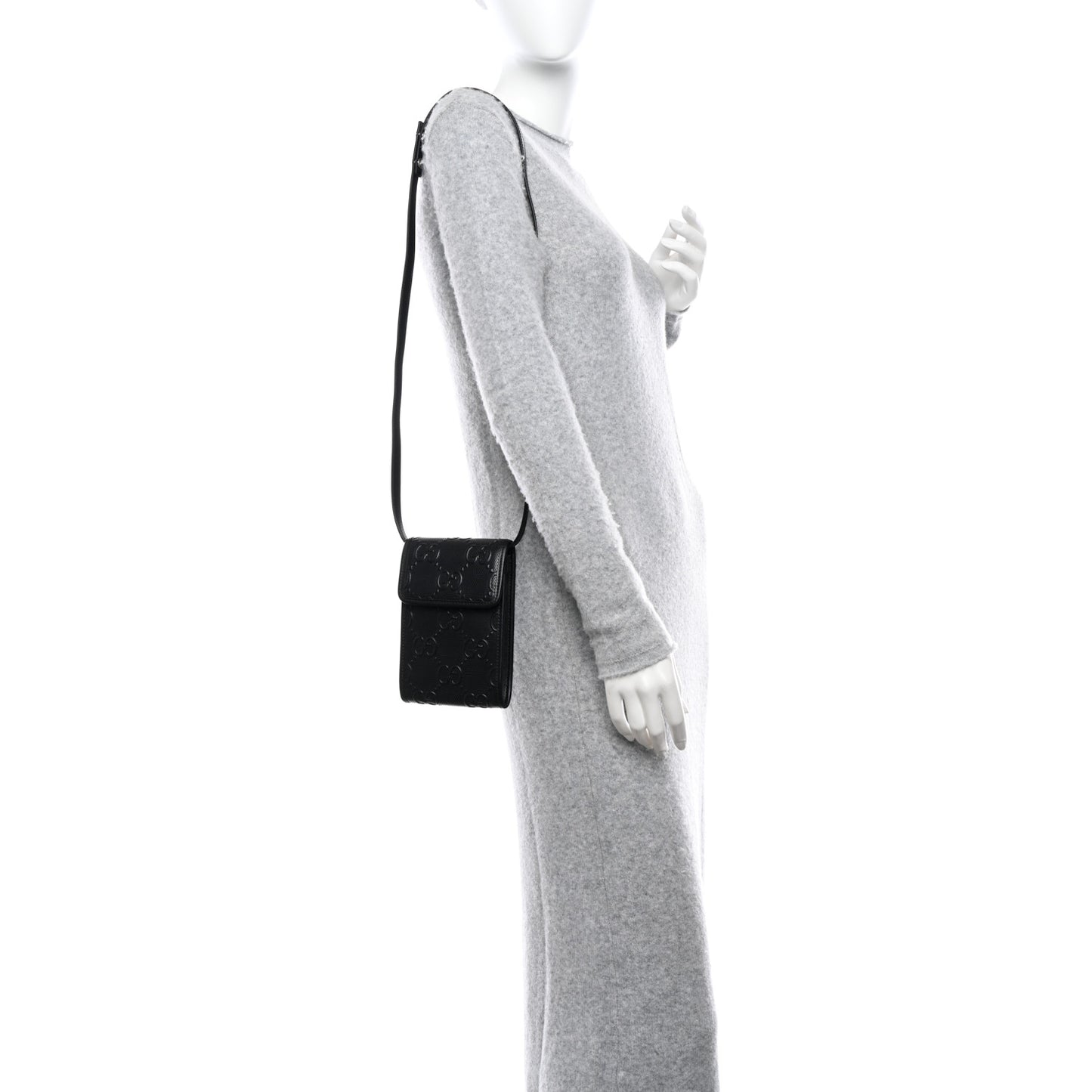 Calfskin GG Tennis Embossed Mini Crossbody Bag Black