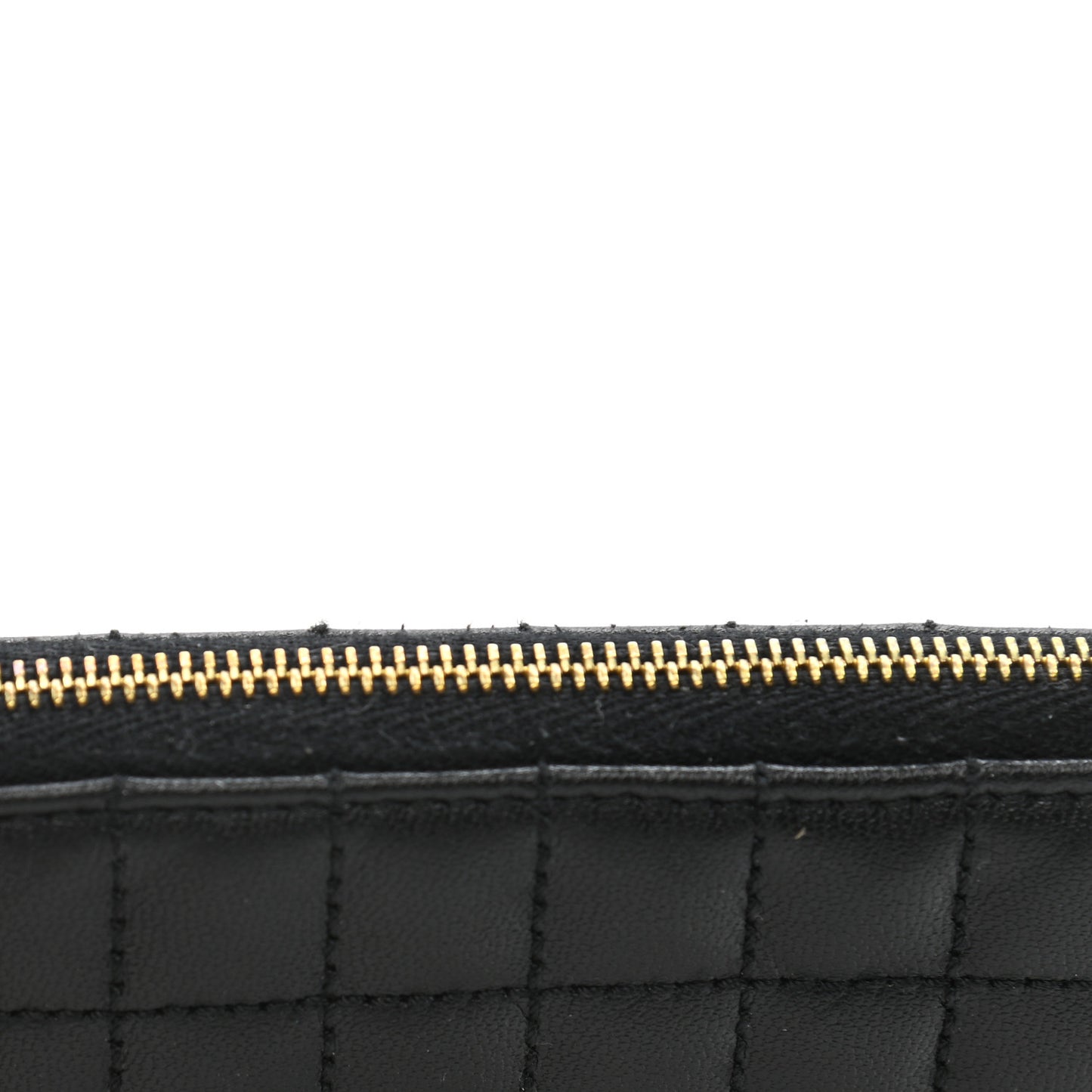 Calfskin Quilted C Charm Coin Card Pouch Black