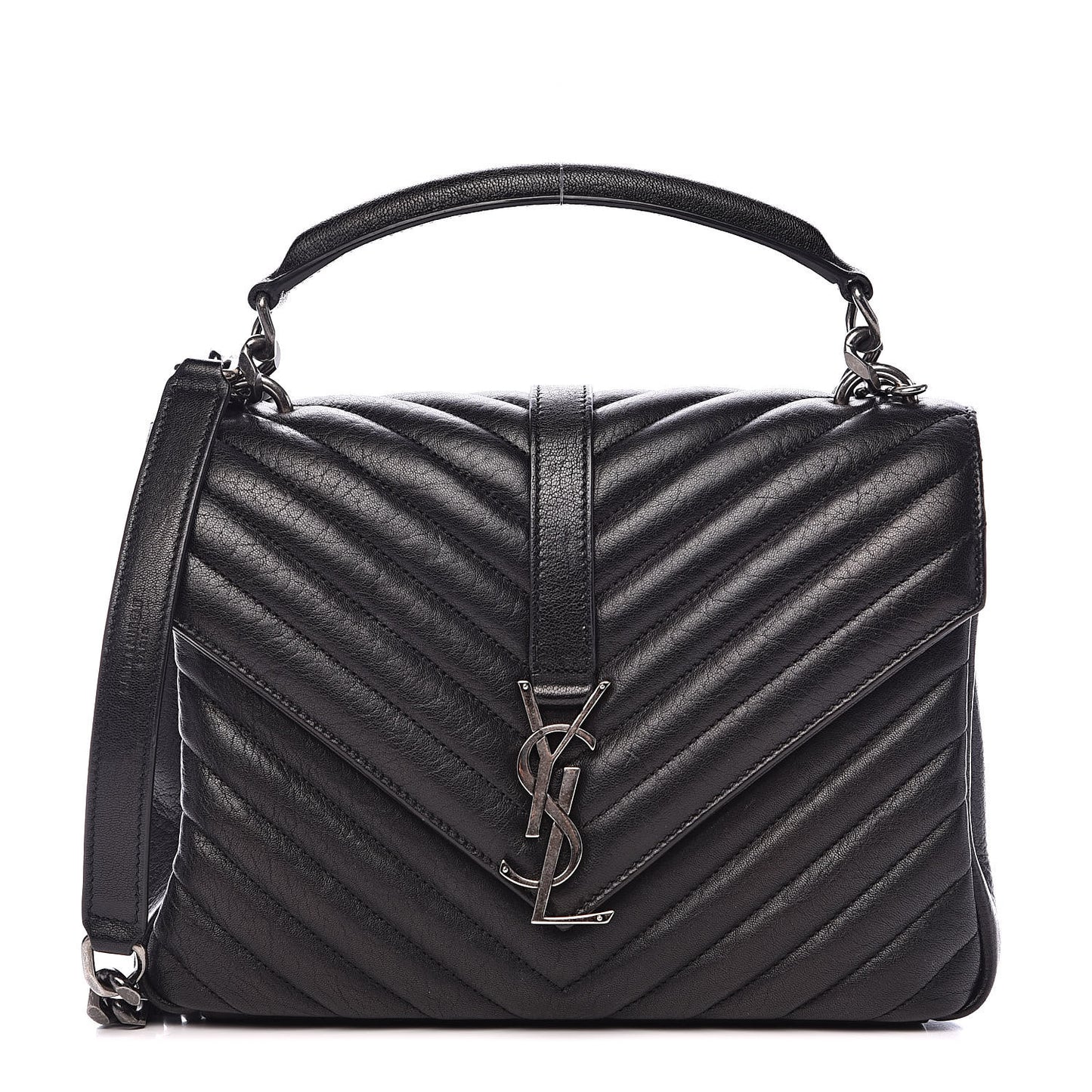 Sheepskin Matelasse Chevron Monogram Medium College Bag Black