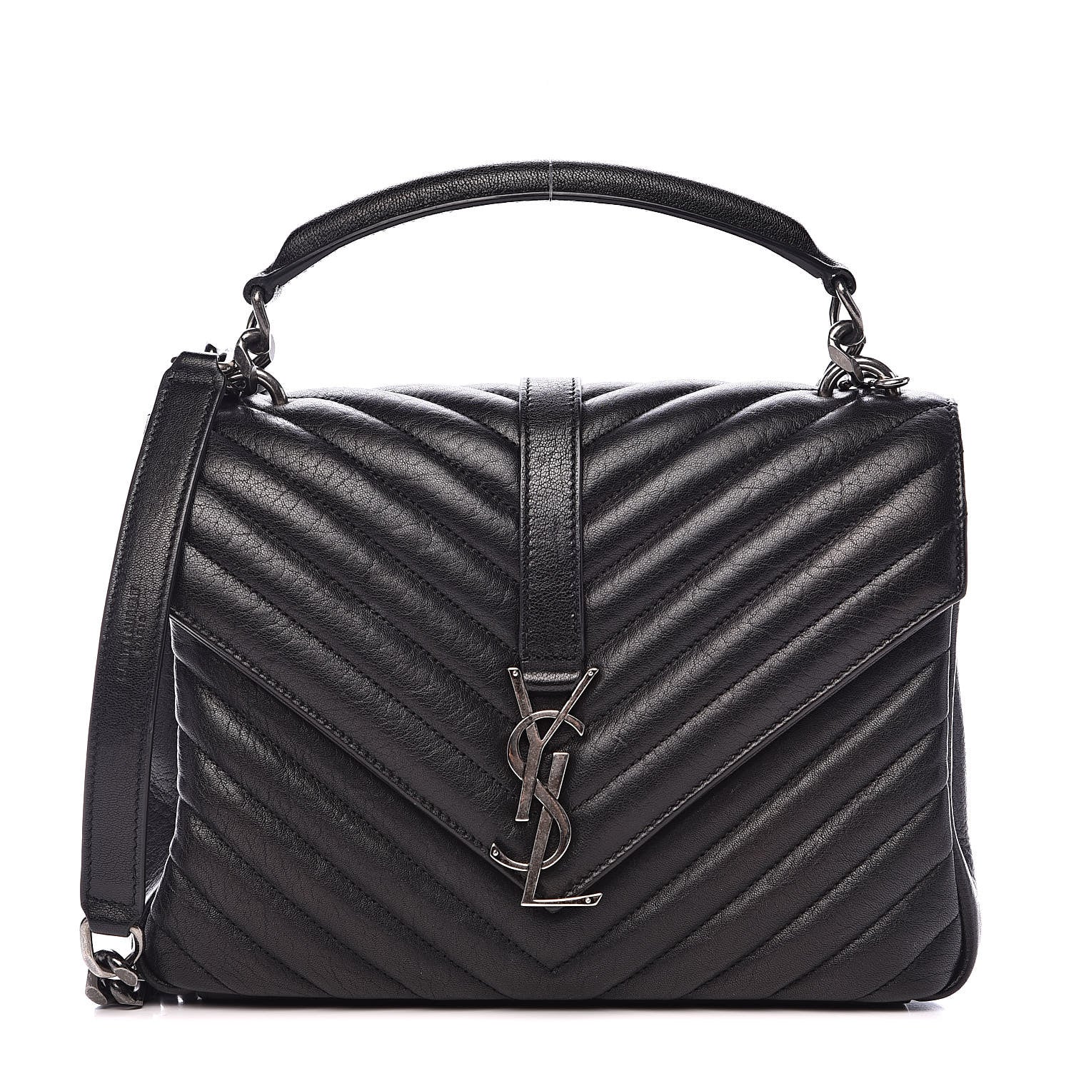 Saint Laurent Sheepskin Matelasse Chevron Monogram Medium College Bag Black 1 of 14