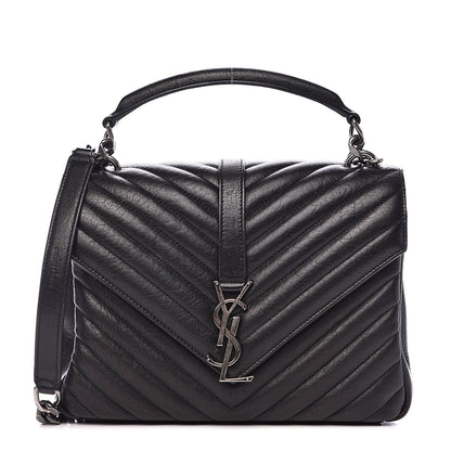 Saint Laurent Sheepskin Matelasse Chevron Monogram Medium College Bag Black 1 of 14