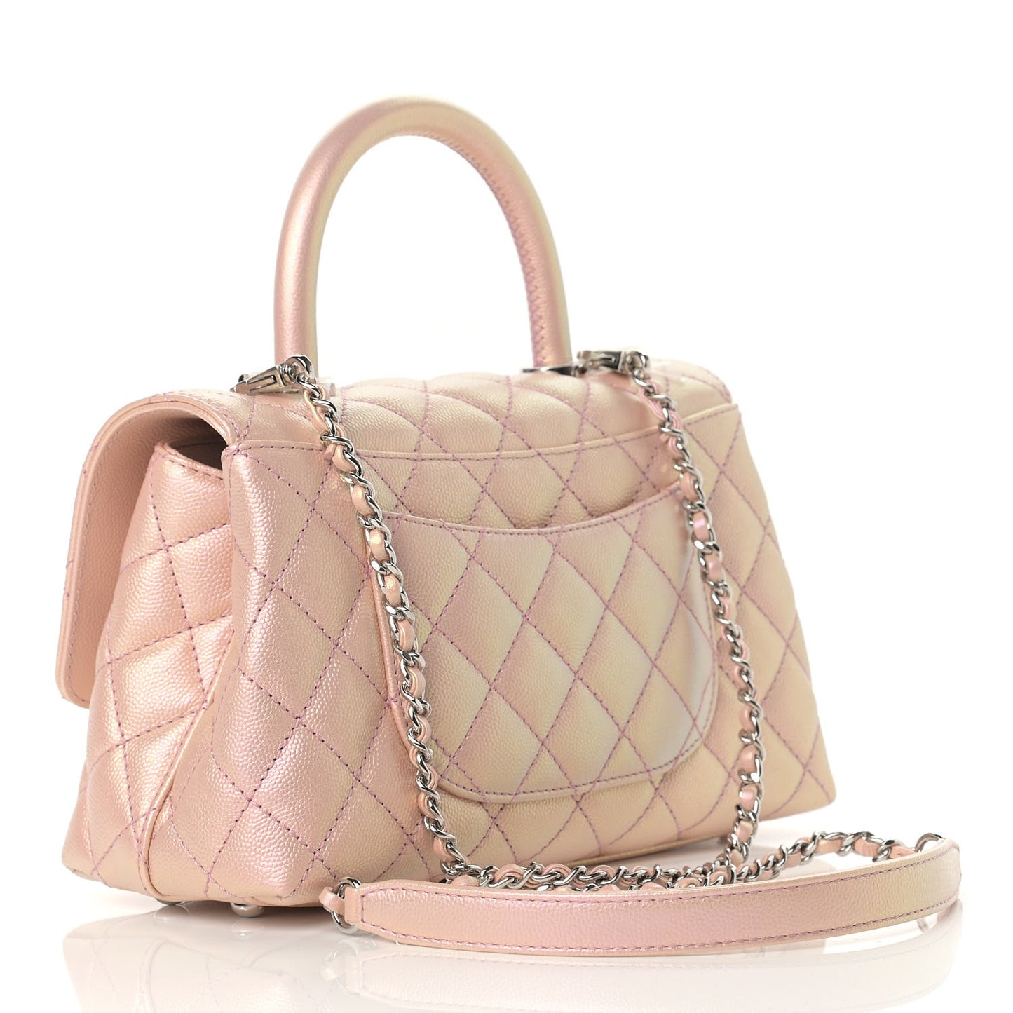 Iridescent Caviar Quilted Mini Coco Handle Flap Pink