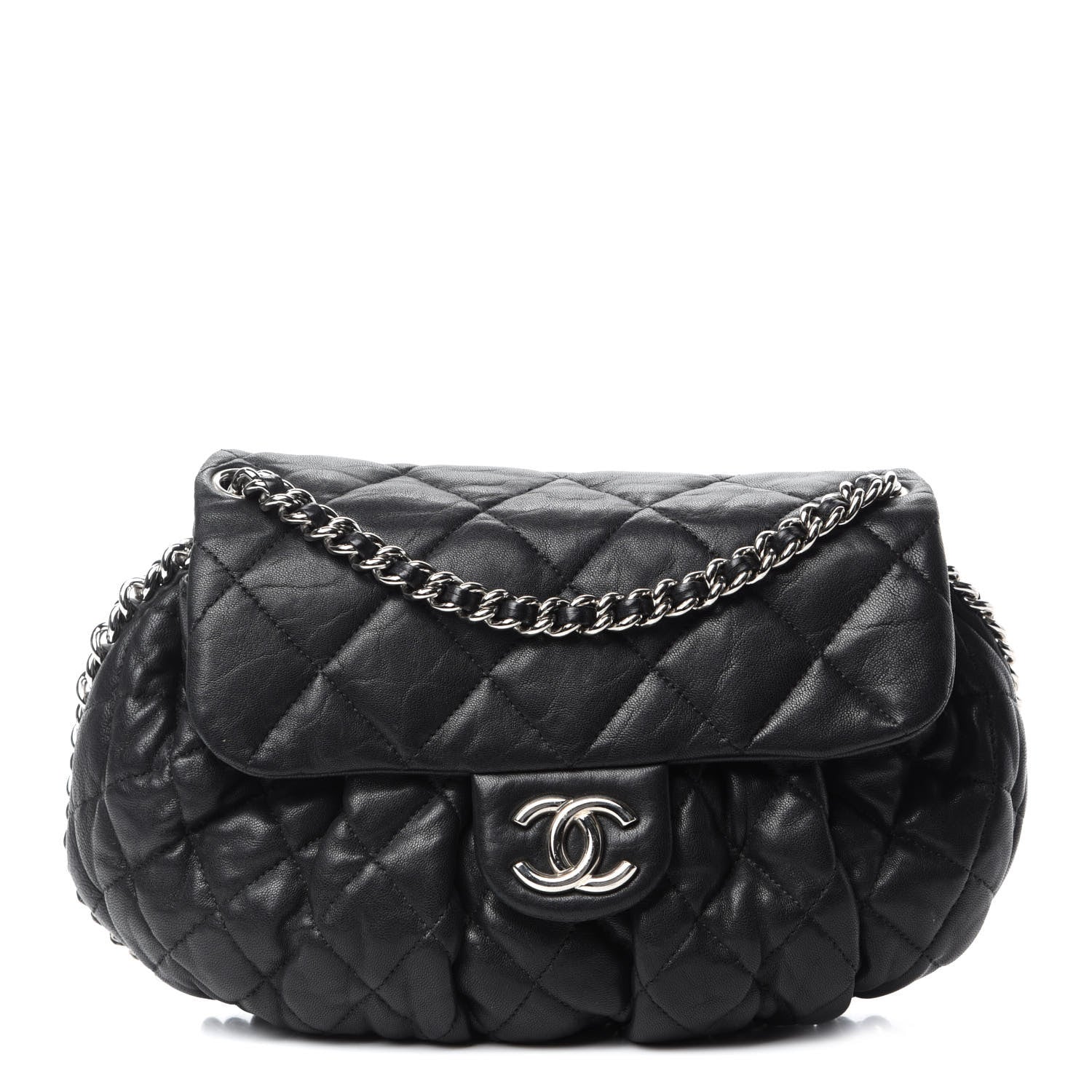 Chanel Washed Lambskin Quilted Medium Chain Around Messenger Black 1 of 13
