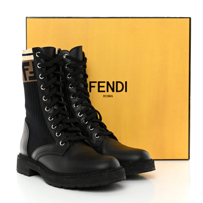 Fendi Calfskin Stretch Fabric Rockoko Biker Boots 36.5 Tobacco Black Marino 8 of 8