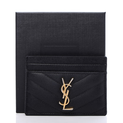 Saint Laurent Grain De Poudre Matelasse Chevron Monogram Credit Card Case Black 10 of 10