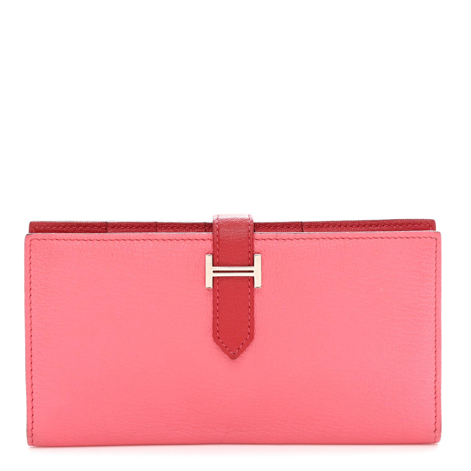 Hermes Chèvre Mysore Bi-Color Bearn Gusset Wallet Rose Lipstick Rouge Casaque 1 of 7