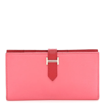 Hermes Chèvre Mysore Bi-Color Bearn Gusset Wallet Rose Lipstick Rouge Casaque 1 of 7