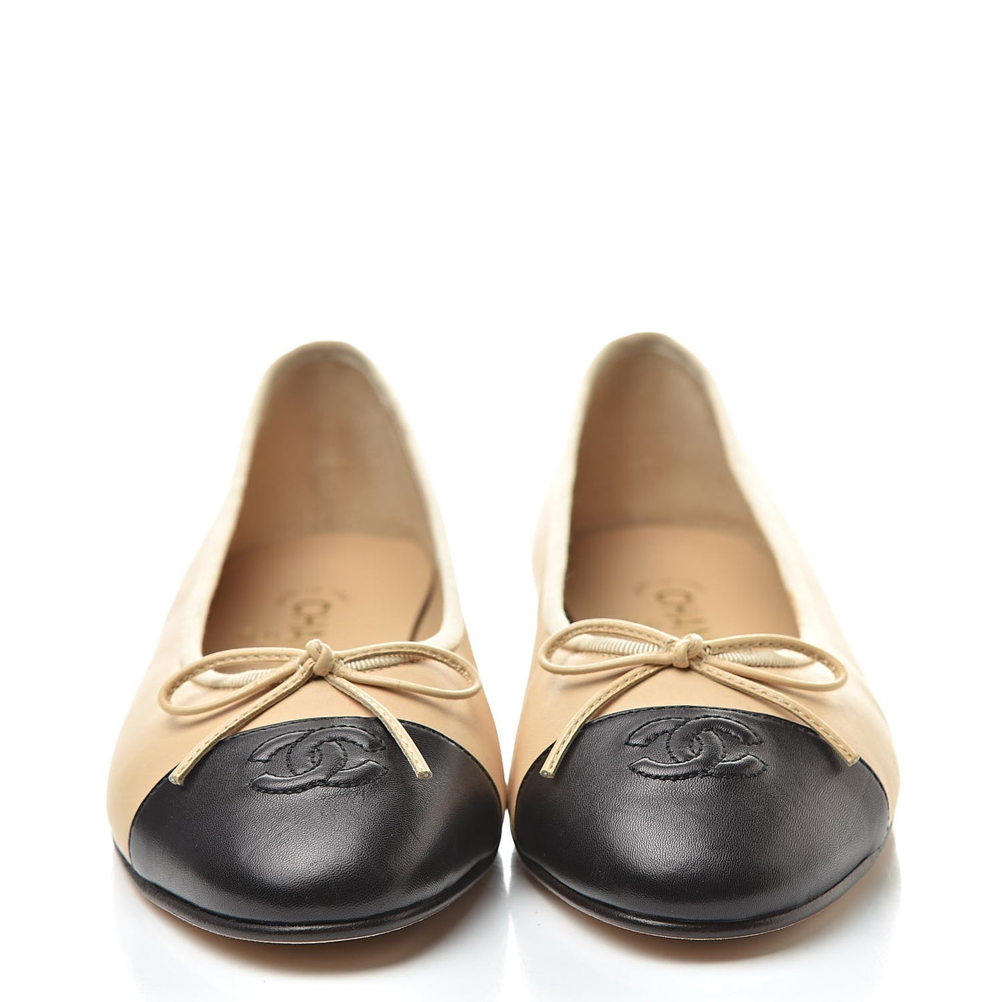 Lambskin Cap Toe Ballerina Flats 41 Beige Black
