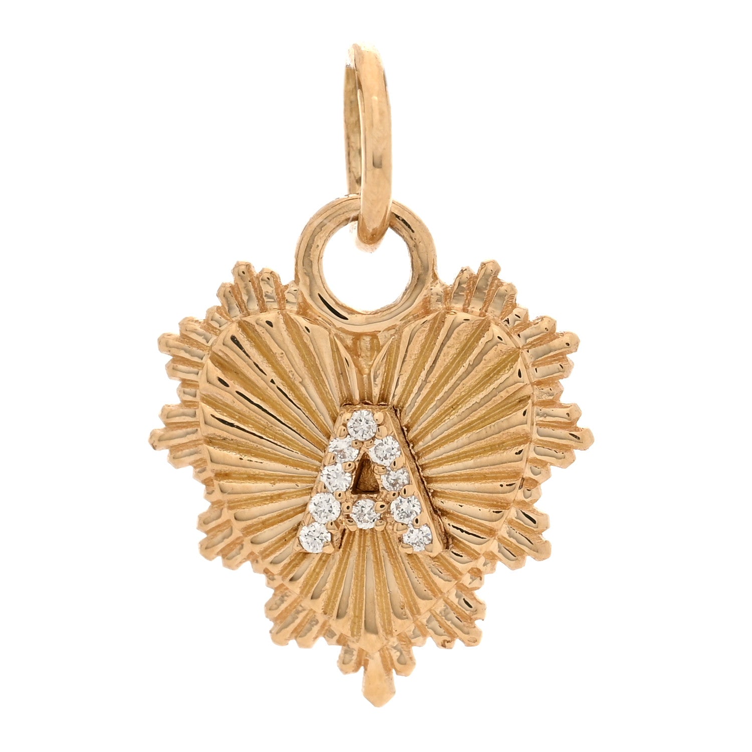 Foundrae 18K Yellow Gold Diamond Initial A Miniature Heart Medallion Pendant 1 of 4