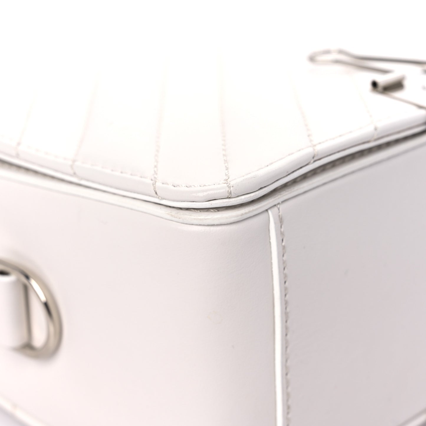 Calfskin Striped Diag Binder Flap Bag White