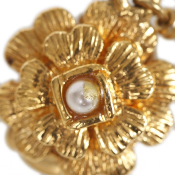 Chanel Camellia Pearl Tear Drop Clip On Earrings Gold 5 of 6