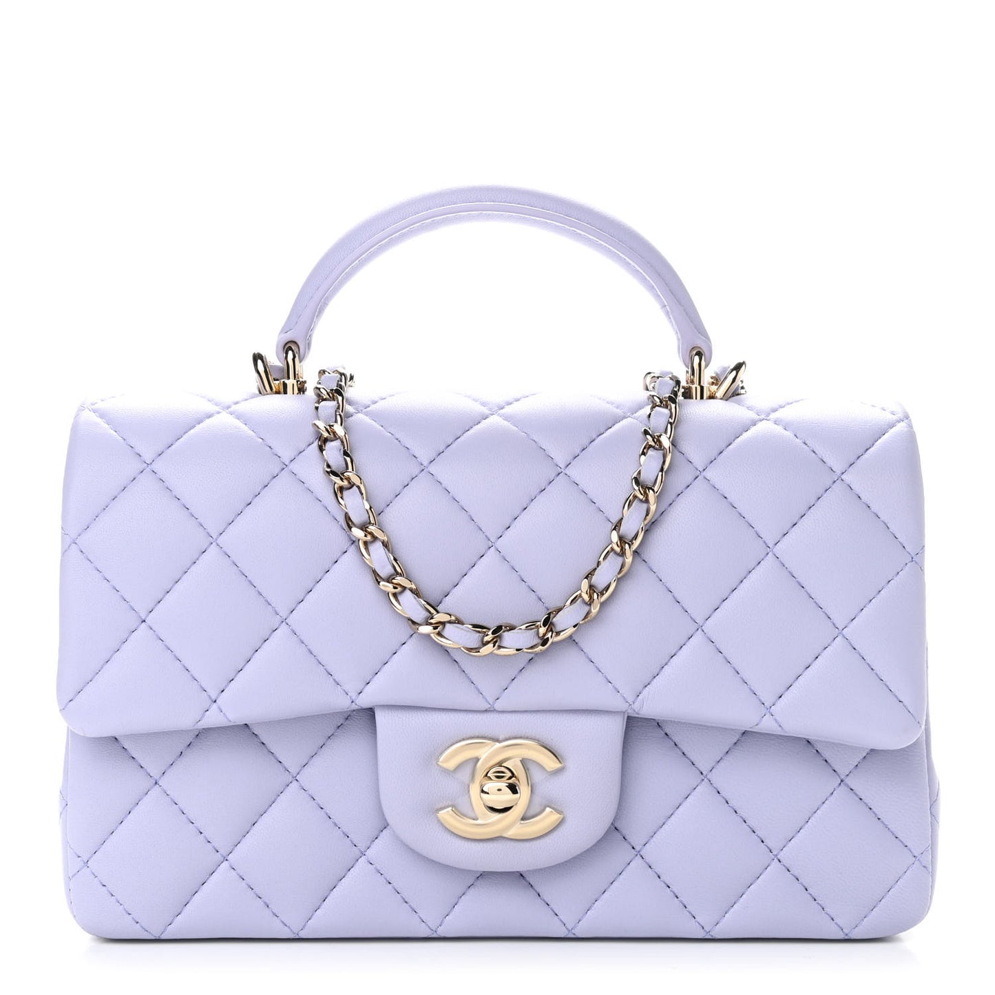 Lambskin Quilted Mini Top Handle Rectangular Flap Light Purple