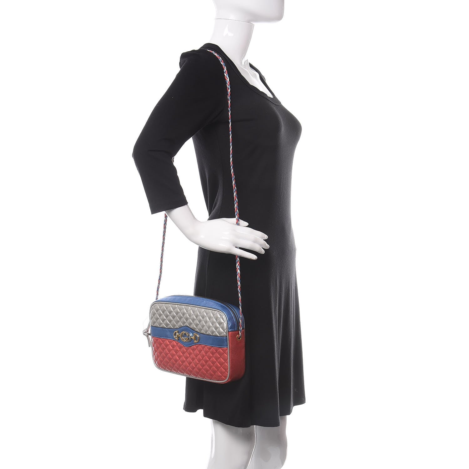 Gucci Laminated Nappa Trapuntata Small Zumi Shoulder Bag Rosso Marine Argento 2 of 10