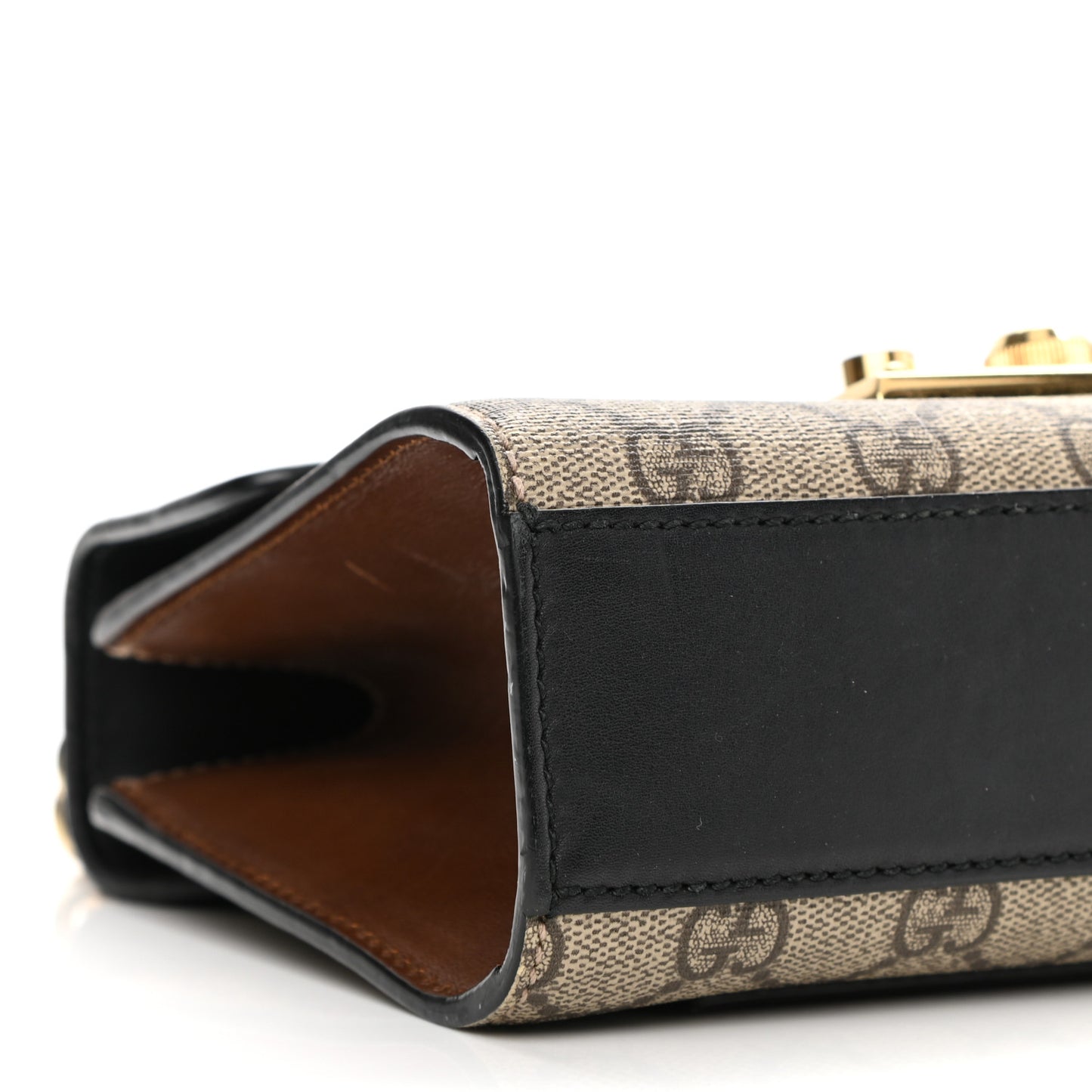 GG Supreme Monogram Calfskin Small Padlock Shoulder Bag Beige Black Cuir