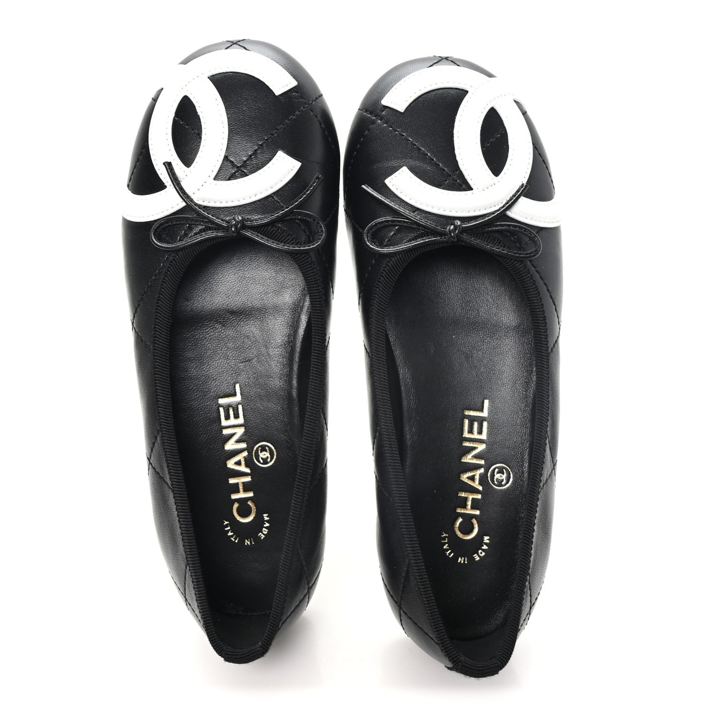 Lambskin Quilted CC Cambon Ballet Flats 35.5 Black White