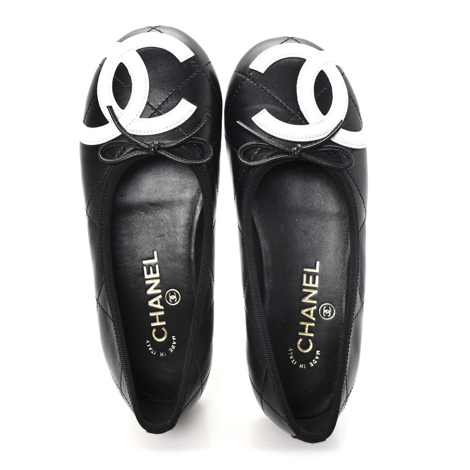Chanel Lambskin Quilted CC Cambon Ballet Flats 35.5 Black White 2 of 10