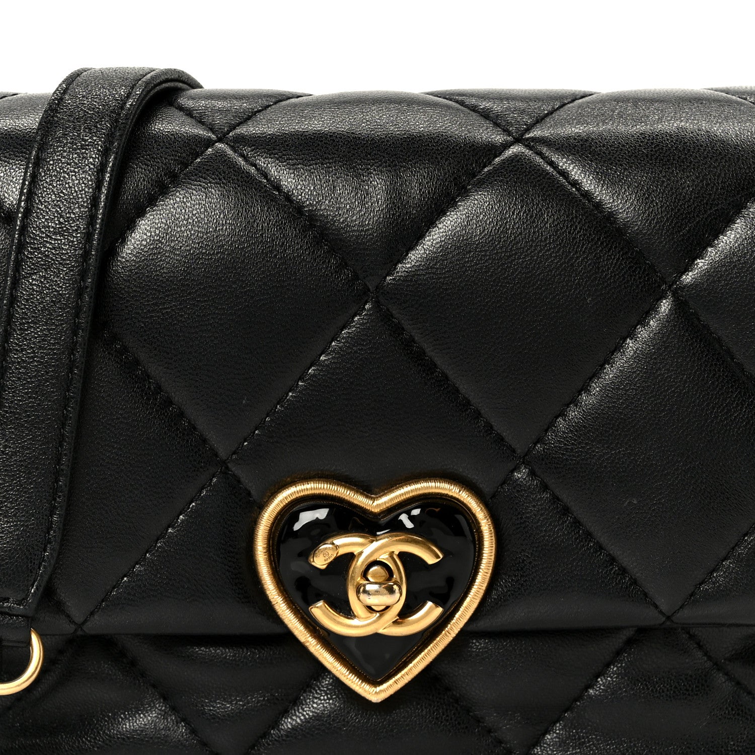 Chanel Lambskin Resin Quilted Mini Heart Square Flap Black 7 of 10