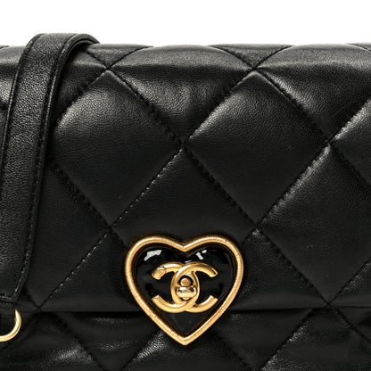 Chanel Lambskin Resin Quilted Mini Heart Square Flap Black 7 of 10