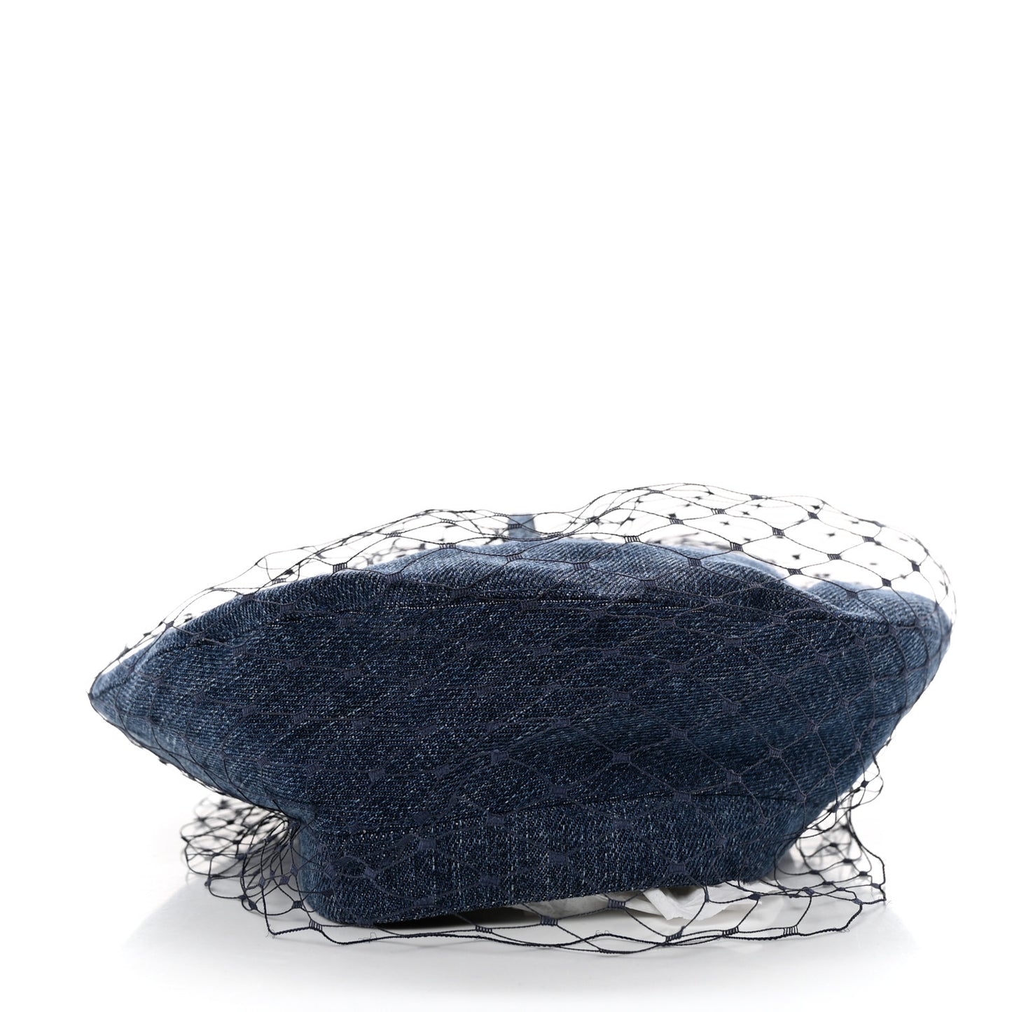 Cotton Denim Arty Beret Cap With Veil 58 Blue