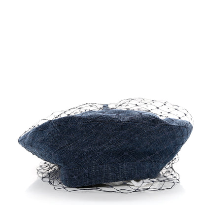 Christian Dior Cotton Denim Arty Beret Cap With Veil 58 Blue 3 of 11