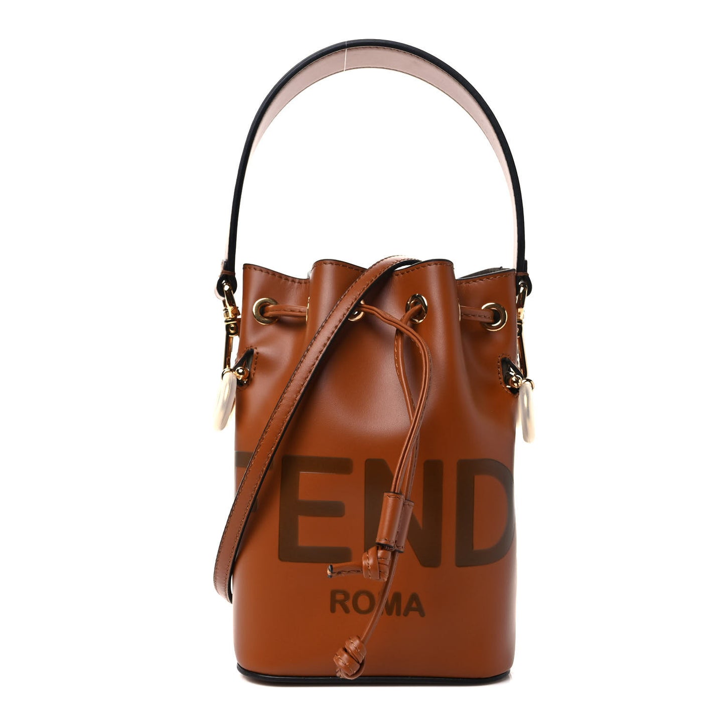 Vitello King F is Fendi Logo Embossed Mini Mon Tresor Bucket Bag Cuoio