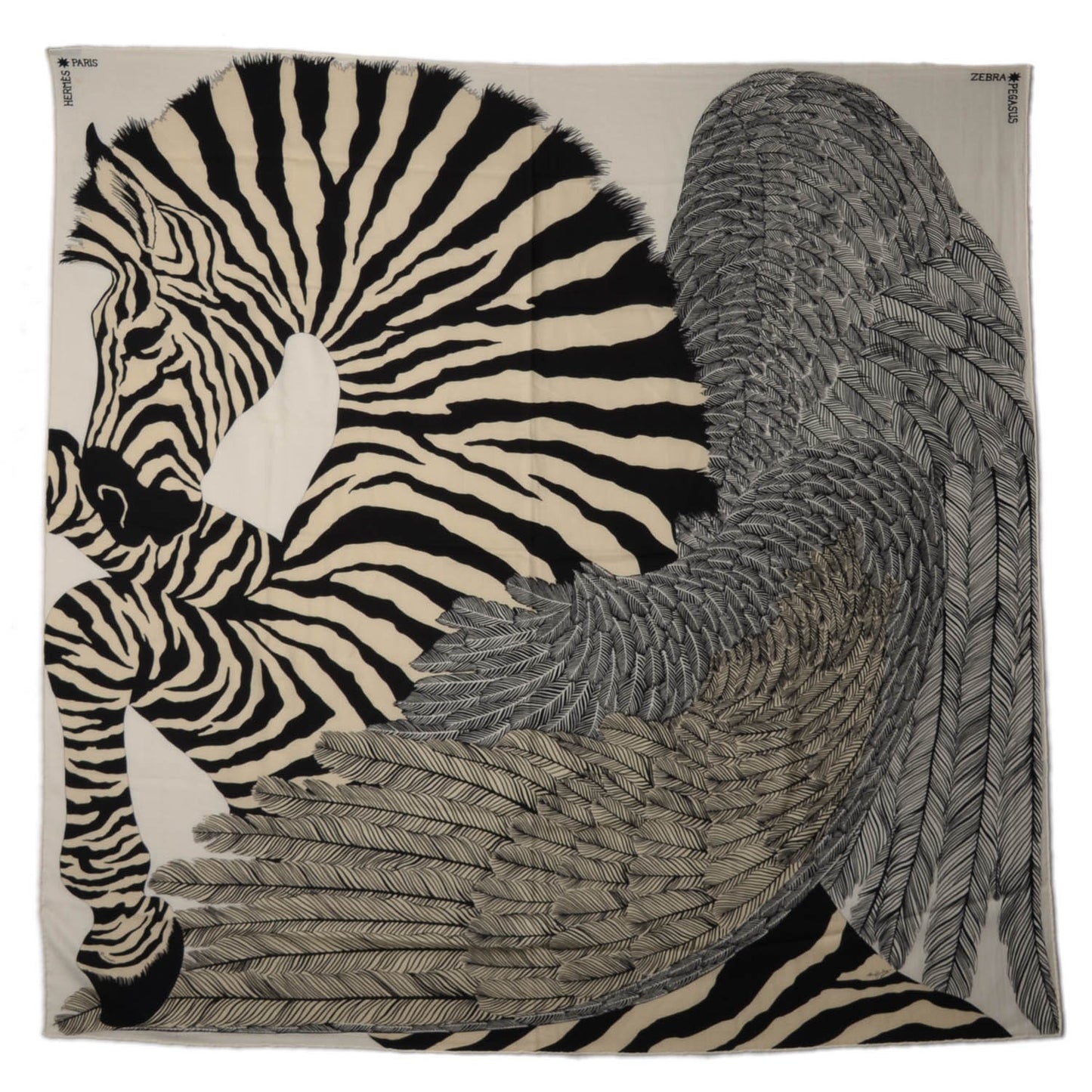 Cashmere Silk Zebra Pegasus Shawl 140 White Black Naturel