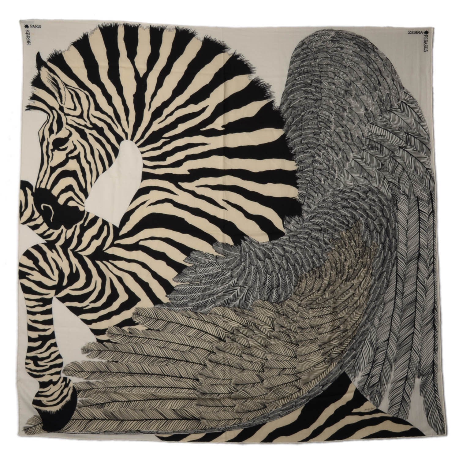 Hermes Cashmere Silk Zebra Pegasus Shawl 140 White Black Naturel 2 of 8