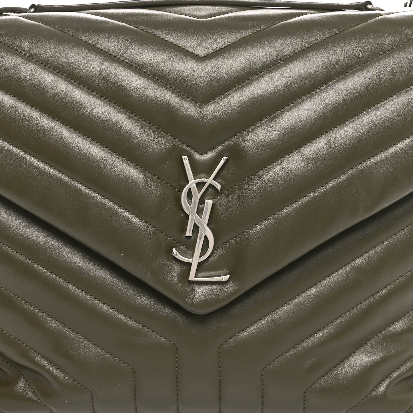 Calfskin Y Quilted Monogram Large Loulou Chain Satchel Kaki Fonce