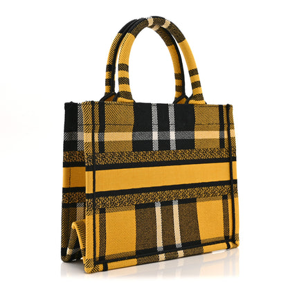 Christian Dior Canvas Embroidered Small Tartan Check Book Tote Yellow Multicolor 3 of 10