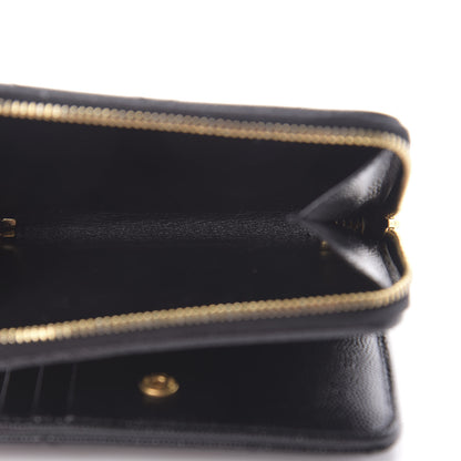 Saint Laurent Grain De Poudre Matelasse Chevron Monogram Compact Zip Around Wallet Black 7 of 8