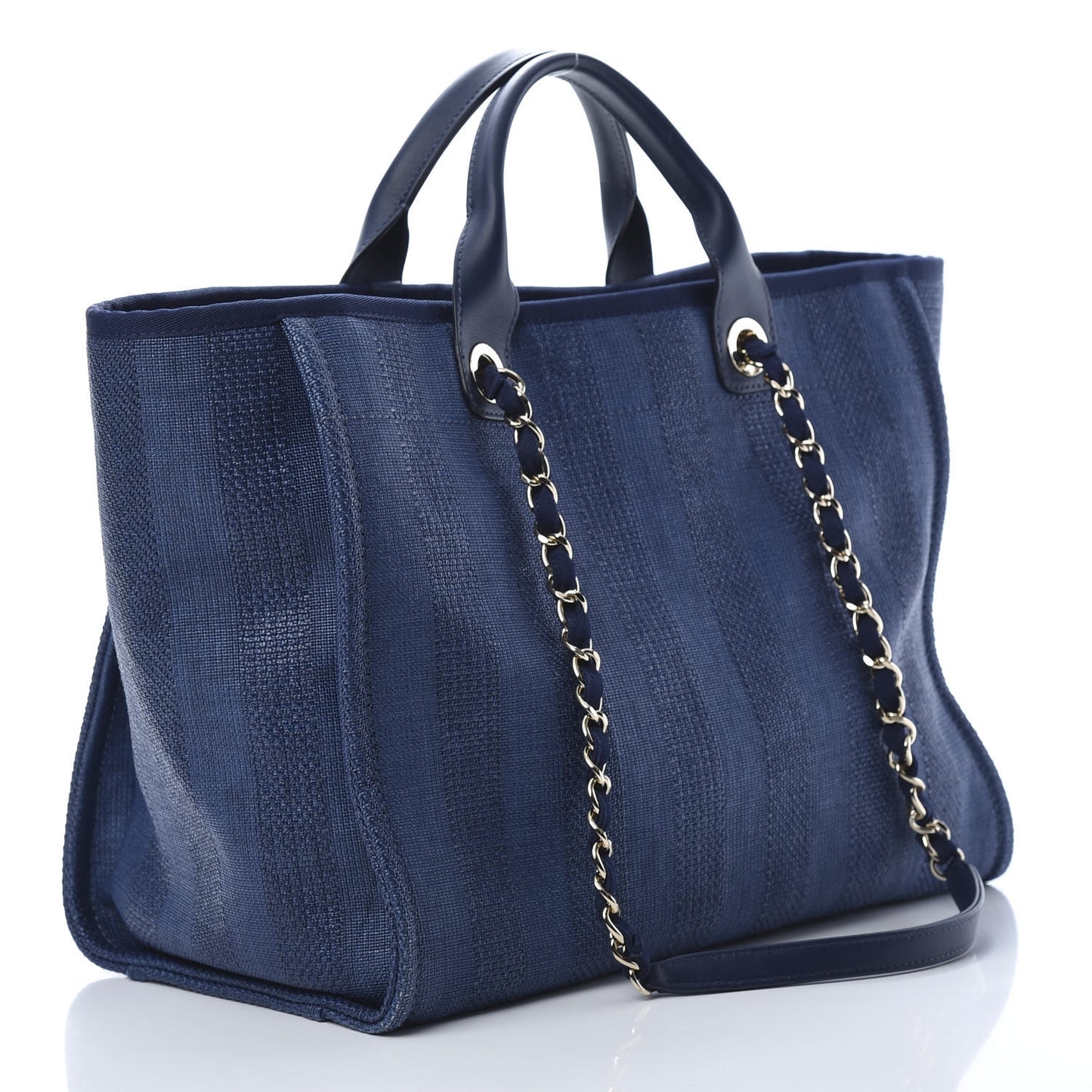 Mixed Fibers Striped Medium Deauville Tote Navy Blue
