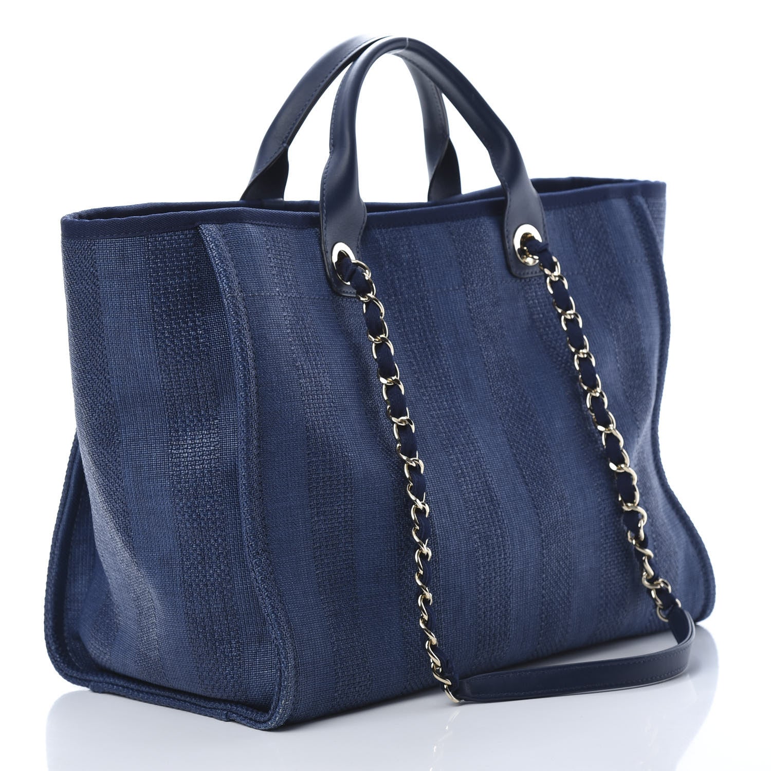 Chanel Mixed Fibers Striped Medium Deauville Tote Navy Blue 3 of 10