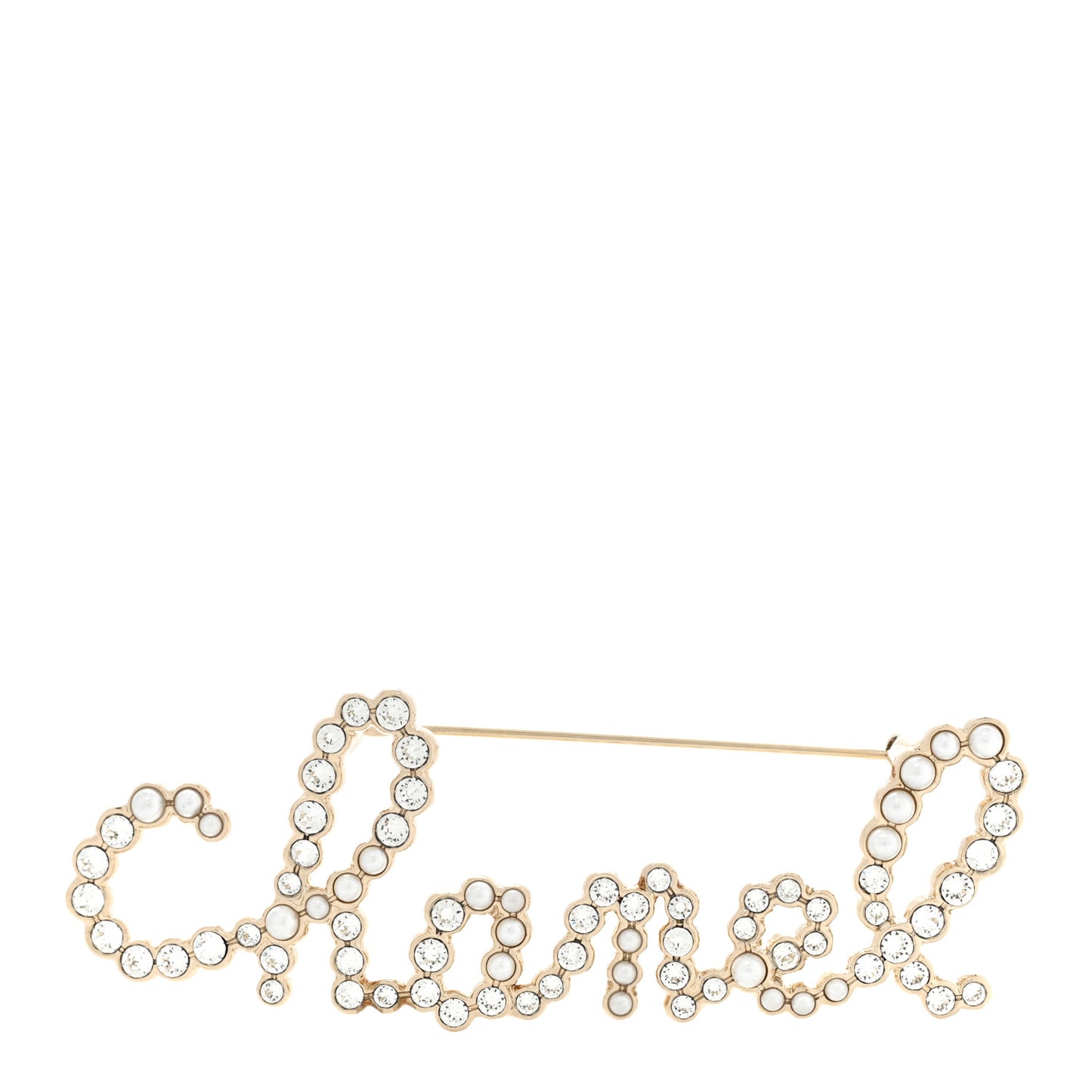 Crystal Pearl Logo Brooch Gold