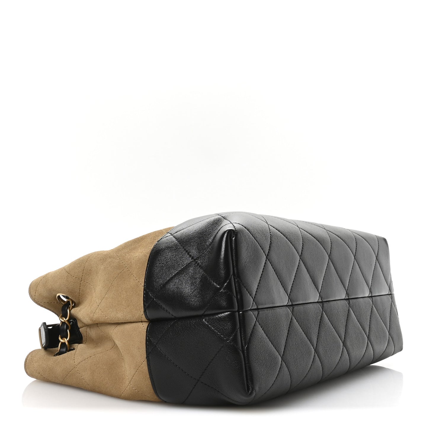 Suede Calfskin Shiny Lambskin Quilted Small Coco Base Shopping Bag Beige Black