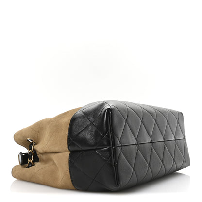 Chanel Suede Calfskin Shiny Lambskin Quilted Small Coco Base Shopping Bag Beige Black 4 of 11